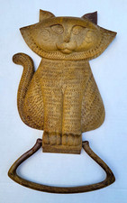 Vintage 1980 Syroco Cat Towel Ring Holder Wood Look Molded Plastic Retro picture