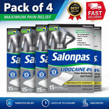 4 - Packs Salonpas LIDOCAINE 4% Pain Relieving Gel-Patch Maximum Strength picture