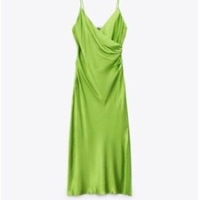 NWOT Zara Satin Midi Dress in Lime Green Size M picture