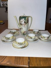 ANTIQUE R S GERMANY PORCELAIN COCOA POT HANDPAINTED WITH WHITE AND CREAM ROSES picture