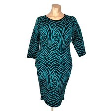 i.b.b.i. Womens Plus Zebra Stripe Bodycon Dress Cyan Blue Black Knit size 22 picture