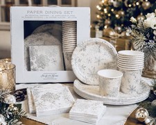 Vintage NIB SHEFFIELD HOME Paper Dining Set Holiday Party White & Silver 108 pcs picture