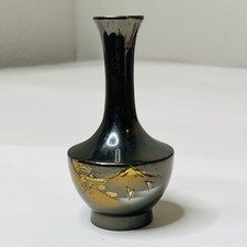 Chokin Japanese Mixed Metals Vase Etched Gold Silver Brass Bronze Mt. Fuji 4