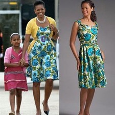 Talbots Rose Print Silk Dress Lagoon Blue Michelle Obama Essence Fit Flare Sz 4P picture