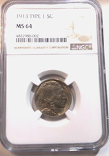 1913 Type 1 Buffalo Nickel NGC MS 64 - Great Strike Full-Horn Pastel Color Mix  picture