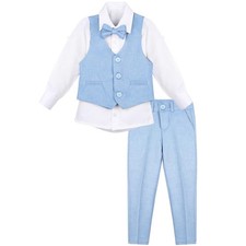 Lilax Boys Formal Suit 4 Piece Vest, Pants and Tie Dresswear Suit Set (10 Years, picture