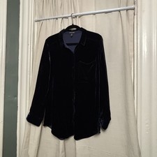 Stunning Deep Blue Eileen Fisher Women’s Velvet Button Down Shirt Size M picture
