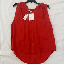 NWT Joie Aruna Big Apple Red Silk Tank Top Shirt Blouse  size L picture