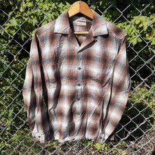 Vintage 50s Shadow Plaid Rayon Loop Collar Shirt mcgregor size s picture