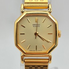 Seiko 2C21-5170 Quartz Women's Watch Gold Dial Octagonal 20 x 19mm Bracelet picture