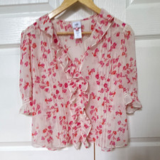 Cabi Cherish Top Pink Floral Ruffle - M Medium picture