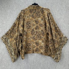 VTG Chicos Silk Linen Kimono Jacket Floral Open Front Sequin Boho Asian M/L picture