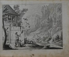 Antique 1774 Engraving Art Alpine Scene Art Original History German picture