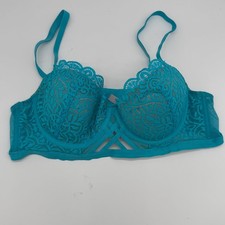 Adored by Adore Me Diara Teal Blue Lace Contour Balconette Bra 38B Strappy picture