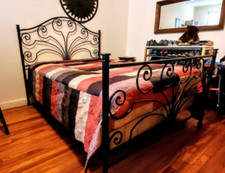 Vtg Robert Redford Sundance Heavy Duty Dark Brown Wrought Iron Bed Frame Queen picture