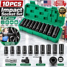 10pcs Metric Deep Impact Socket 1/2 Drive 10mm-24mm 6 Point Set Case picture