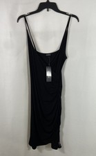 Bebe Women's Black Ruched Viscose Spaghetti Strap Bodycon Dress Sz M NWT picture