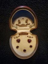 Krementz 1930's Art Deco Red Stone 14K Rolled Gold Cuff Links & Studs Set in Box picture