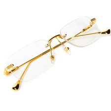 Vintage Gold Frame Rimless Luxury Men's Hip Hop Clear Lens Retro Fashion Glasses picture