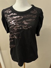 DKNY Black and Sequin Tiger Pattern Blouse Size Medium NWT picture