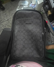 Coach Men's Black/Gray Logo Sling Crossbody Bag Zip Adjustable Strap Pockets picture