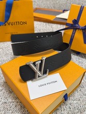 Louis  Monogram Black Leather Belt Silver Buckle Men's With Box picture
