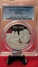 1974 ICELAND 1000 KRONUR SILVER PROOF 1st settlement 1100 years 30 grams picture