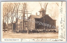 Oneida, NY RPPC Elm Street School - Vintage Wiggins New York Real Photo Postcard picture