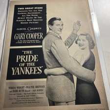 1949 The Pride Of The Yankees Movie Advertisement Gary Cooper Babe Ruth  picture