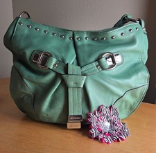 B. Makowsky Teal Green Pebbled Leather Hobo Shoulder Bag Studded Satchel Purse picture