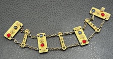 VTG Etruscan Style Gripoix Style Panel Bracelet Multi Color Cabochon Gold Tone picture