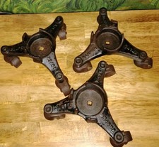 3 Antique Harper Handy Casters Cast Iron Three Wheel Industrial Salvage picture