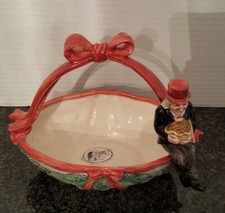 VINRAGE FITZ & FLOYD 1993 CHRISTMAS CAROL BASKET BOWL SCROOGE BAG OF MONEY - EUC picture