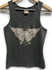 Harley Davidson Y2K Pink Glitter Butterfly Ribbed Tank Top Black XL Tilley picture