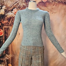 Vintage 60s Sears Jr Bazaar Heathered Blue Wool Ribbed Knit Sweater Mod Crewneck picture
