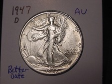 1947-D WALKING LIBERTY HALF AU HIGHER GRADE NICE 90% SILVER picture