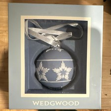 Wedgwood Blue & White Snowflake Ball Christmas Hanging Ornament w/ Box picture