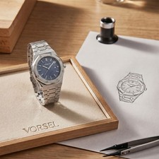 VORSEL Men's Octagonal Date Quartz Watch Blue Dial Stainless Steel Luminous picture