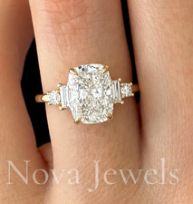 3 CT Cushion Cut Three Stone Moissanite Engagement Ring 14K Yellow Gold Plated picture