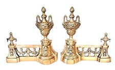 Vintage Castillan Louis XVI French Style Cast Brass Fireplace Andirons Chenets picture