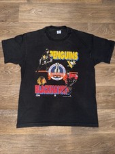 Vintage 1992 NHL Stanley Cup Blackhawks vs Penguins Shirt Single Stitch Salem XL picture