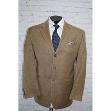 Chaps Sport Coat Mens 42R Brown Plaid Herringbone Wool Silk Blend Blazer Jacket picture
