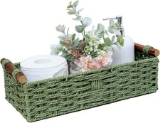 NEW Round Paper Rope Decorative Storage Bins Wicker Baskets with Handle Green picture