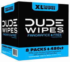 Dude Wipes XL Flushable Fragrance Free Plus Moisturizing Wipes, 8 Pack 480 Ct picture