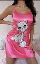 Glossy Hot Pink Satin Kitty Babydoll Cami Nightdress Dress Nightgown 1XL NEW picture