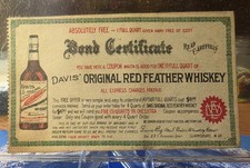 Antique Davis Red Feather Whisky Coupon Clarksburg WV Bottle Advertising picture