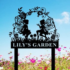 Personalized Fairy Metal Garden Sign, Custom Fairy Garden Stake Sign picture