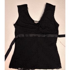 Vintage RAVE Y2K Black Lace Babydoll Top Ribbon Waist Fairy Grunge Goth picture