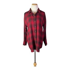 J. Jill Size M Long Sleeve Tunic Shirt Black Red Plaid Pockets picture
