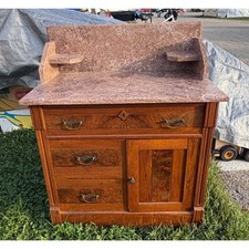 Antique Eastlake Walnut Washstand 1880s Victorian Marble Top picture
